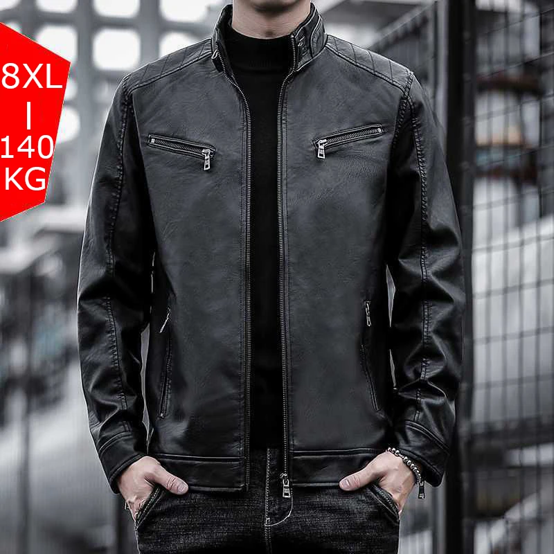 Chaquetas de cuero sintético para ropa informal de Moto, 8XL talla grande, para primavera y otoño|Abrigos de piel sintética| - AliExpress