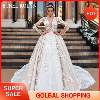 OFERTA CALIENTE ❤️ ETHEL ROLYN-Vestido De novia De corte en a, manga larga De lujo, aplicaciones encaje con cuentas, Sexy, cuello en v, vestidos De novia tipo princesa, Vestido De novia 2020 - discount item 50% OFF Bodas y eventos