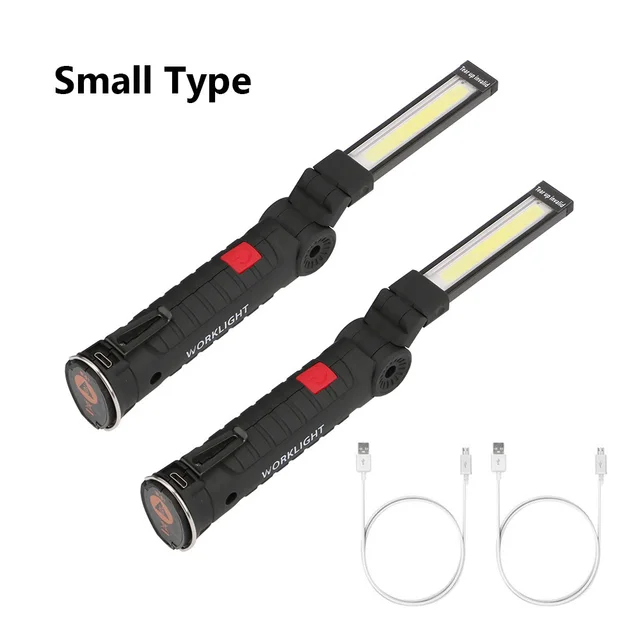 COB LED Tactical Flashlight USB Rechargeable Torch Waterproof Work Light Magnetic Lanterna Hanging Lamp For Night Lighting 2 pcs Small Type
