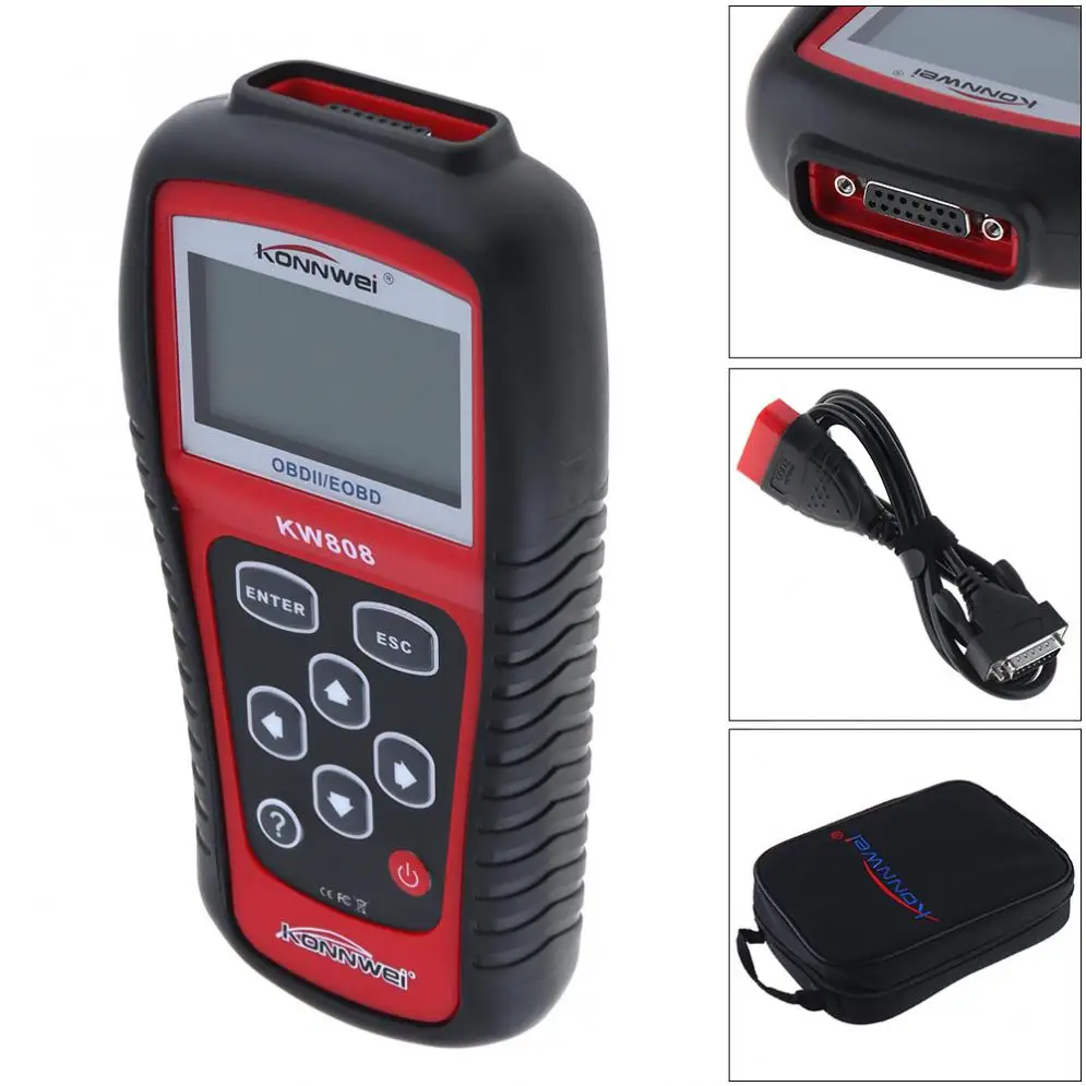 KONNWEI KW808 OBDII/EOBD многоязычный 12 в автомобильный диагностический инструмент декодирования неисправностей для американских/азиатских/европейских транспортных средств