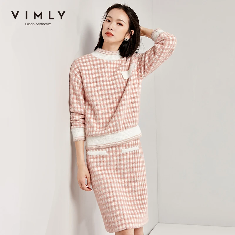 Vimly/комплект из двух предметов для женщин Зимний Элегантный свитер в клетку с