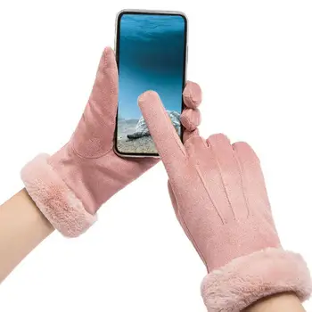 

2019 New Winter Women Suede Plush Full Fingers Mitten Outdoor Riding Warm Touch Screen Gloves