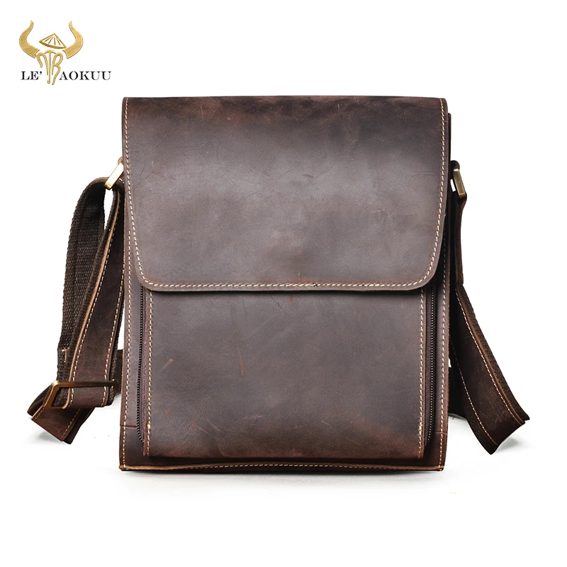 

2022 Thick Crazy Horse Leather Design Shoulder Messenger bag Cowhide Cross-body Bag 8" Tablet Mochila Satchel For Men Male 3027