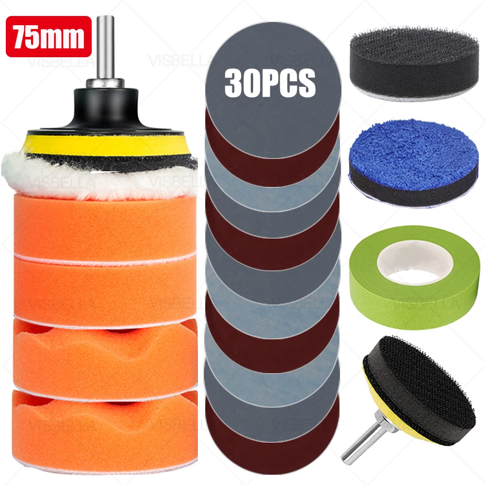 car polish 3Inch Car Polishing Kit Sponge Foam Pad Auto Headlight Wheel Polisher Polishing Refurbish Abrasive Disc Sandpaper Buffing Pads car polish