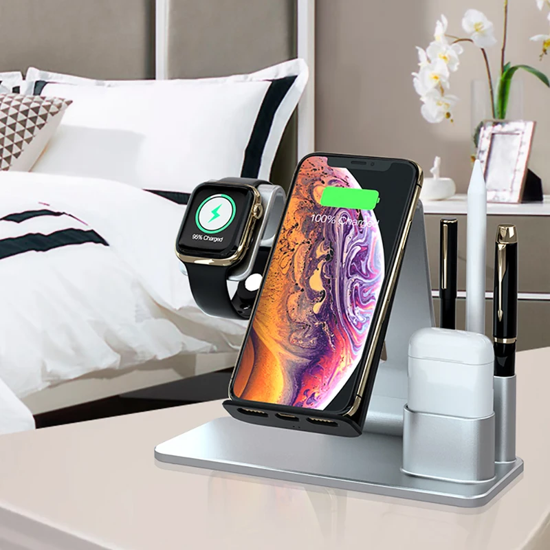 3 в 1 QI быстрое 10 Вт Беспроводное зарядное устройство для iPhone samsung iWatch Airpods держатель сенсорной ручки Колыбель Док-станция многофункциональная