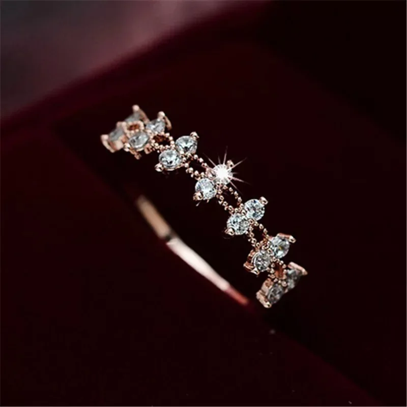 

Rose Gold Lady Exquisite Wedding Ring Simple Geometric Cubic Zirconia Flower Ring Minimalist Best Gift
