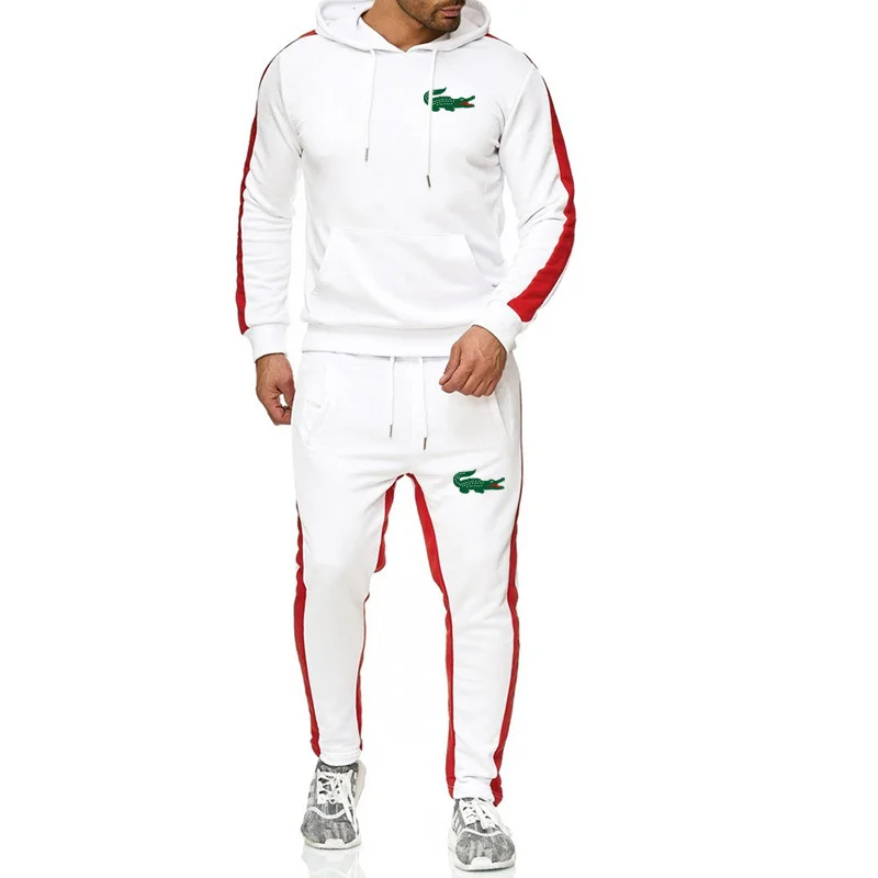 Брендовый мужской спортивный костюм с крокодилом chandal hombre, толстовка с капюшоном+ спортивные штаны, теплая флисовая Мужская спортивная одежда, плотный костюм 3XL