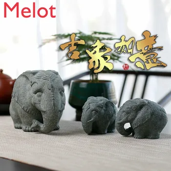 

Whole Natural Bluestone Lucky Elephant Ruyi Decoration Handmade Stone Tea Pet Crafts Tea Ceremony Utensils Tea Set home decore
