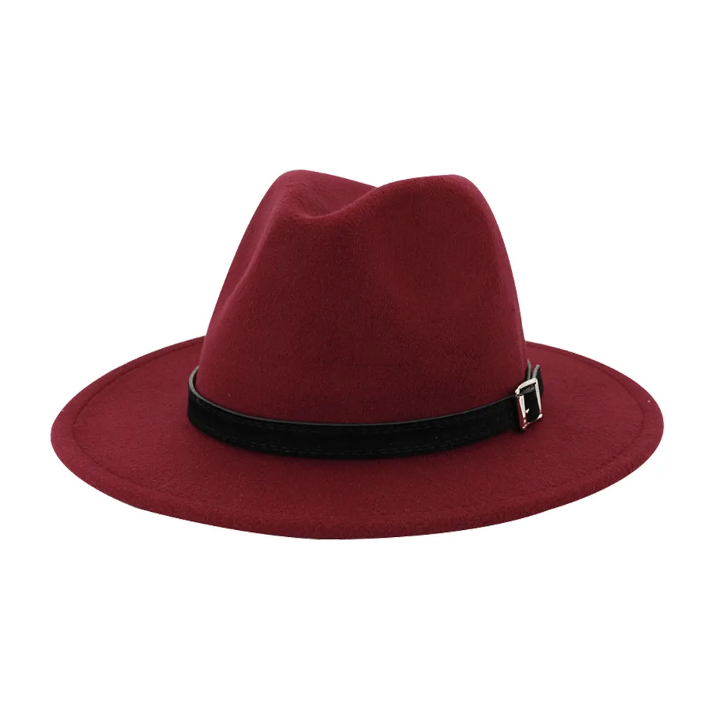 Новая мода унисекс кепки сомбреро Винтаж широкая шляпа с пряжкой на ремне регулируемые Outback для мужчин и женщин шляпы Mulheres chapeus - Цвет: Wine