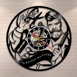 В парикмахеры We Trust вдохновляющие цитаты стены Книги по искусству Парикмахерская Виниловая пластинка настенные часы парикмахер логотип
