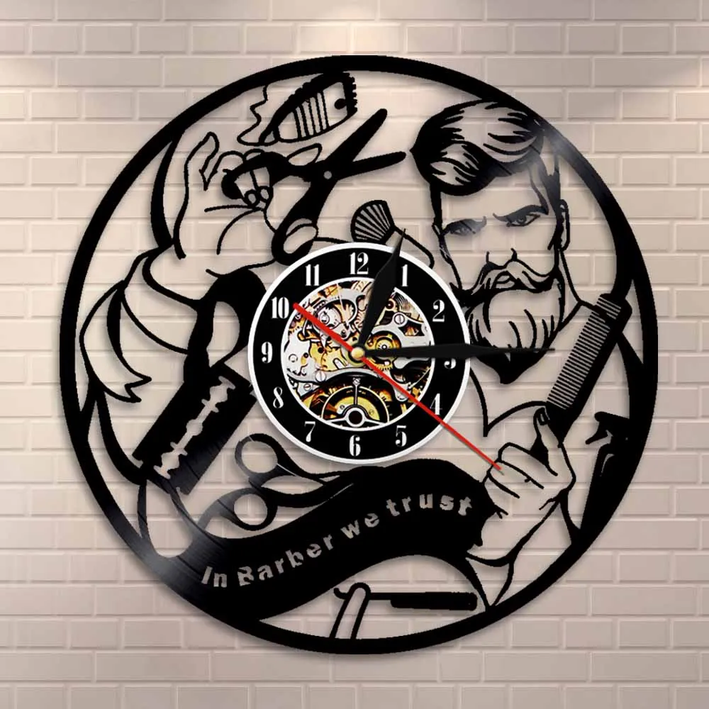 

Barber Shop Wall Sign Wall Clock Hairdresser Vinyl Record Wall Clock Hair Salon Decorative Modern Clock Hipster Gift