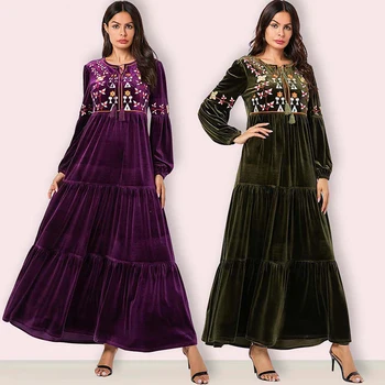 

Velvet Abaya Dubai Turkish Dresses Long Sleeve Hijab Muslim Dress Islamic Clothing Abayas For Women Caftan Kaftan Robe Islam UAE