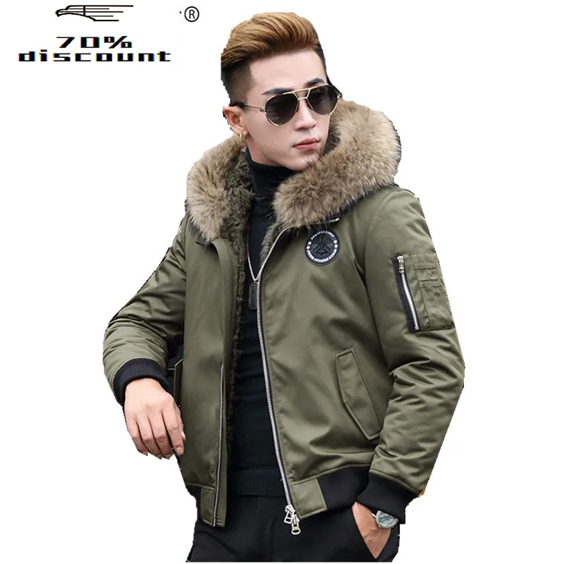 

Winter Jacket Natural Rabbit Fur Coat Men Clothes Real Raccoon Fur Collar Warm Parka Men Short Jacket T-89-2303 MY086