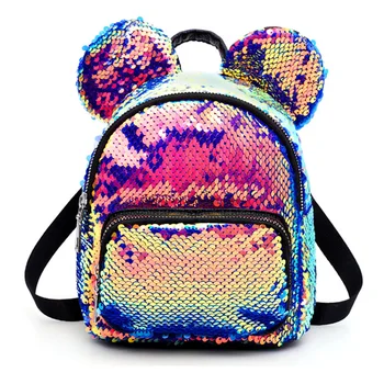

Rabbit Ears Backpacks Women Fashion Glitter Sequins laptop backpack Large Capacity Solid Color Travel Bag women Schoolbag Packs