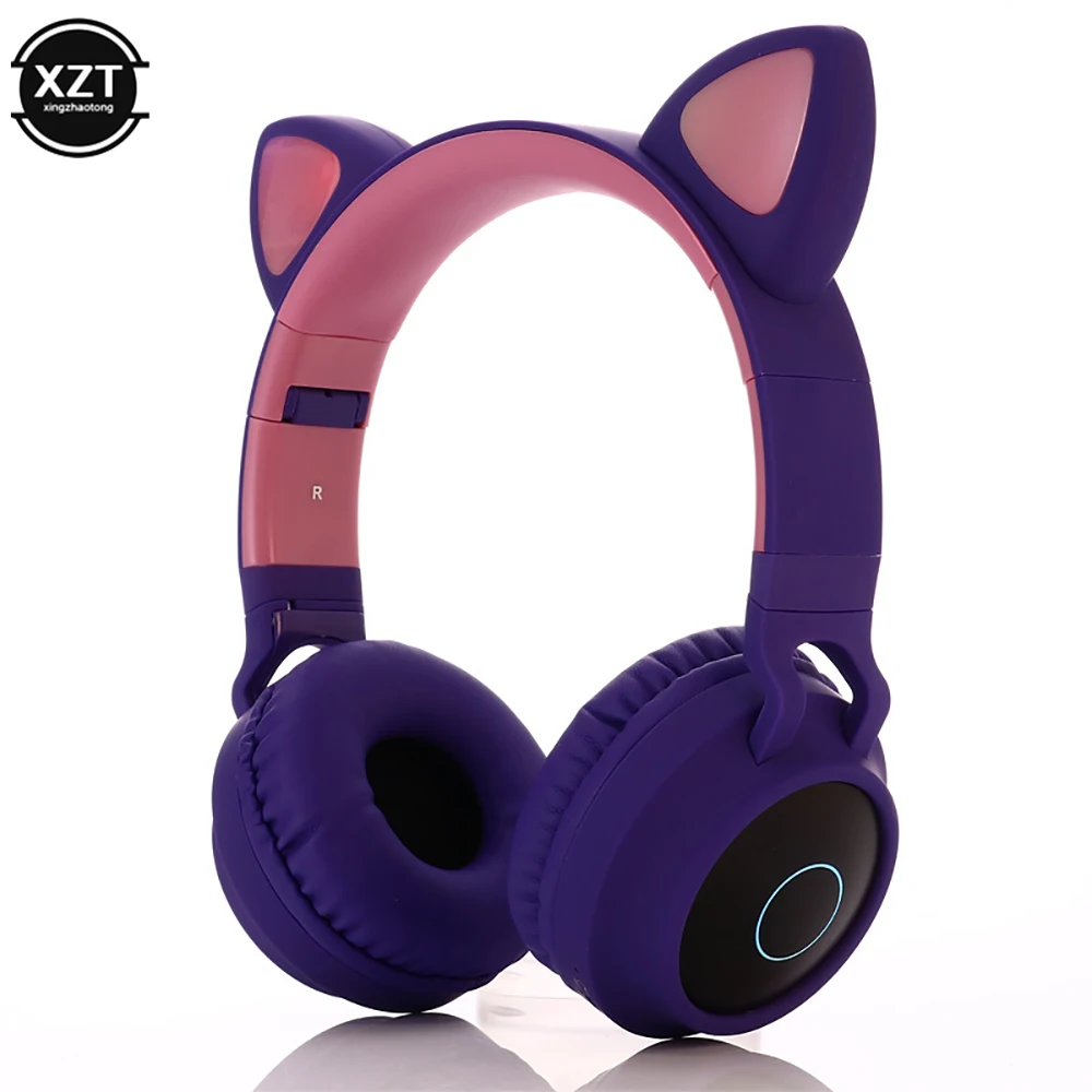 Casque sans fil Bluetooth 5.0 avec lumière LED pour filles, casque HiFi,  musique, touristes, stéréo, basse, mobile, matin, prise en charge de la  carte TF, chat mignon