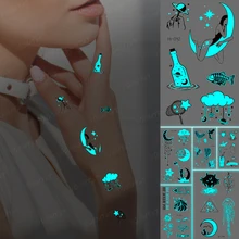 Luminous Glow Tattoos Women Men Finger Moon Girl Transferable Waterproof Temporary Tattoo Sticker Blue Body Art Fake Flash Tatto