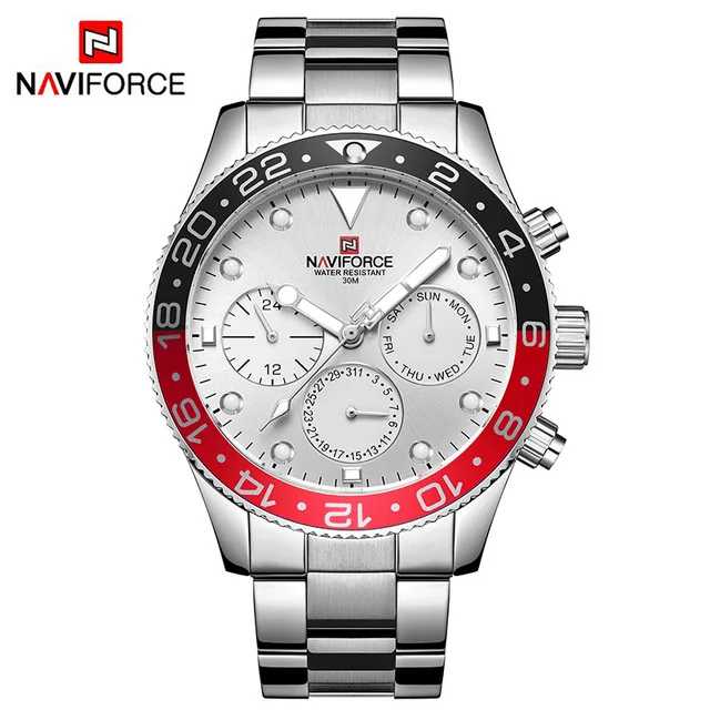 white white red Мужские часы Топ люксовый бренд NAVIFORCE модные спортивные водонепроницаемые 24 часа дата часы мужские полностью Стальные кварцевые деловые наручные часы - Цвет: white white red