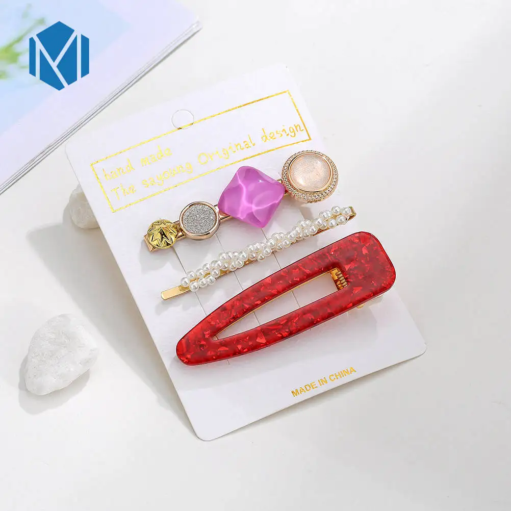 three pieces M1 Модные заколки для волос для женщин, модные милые заколки для девочек, простые заколки в Корейском стиле, сплав, ВВ, ручная работа, INS, аксессуары для волос - Цвет: three pieces M1