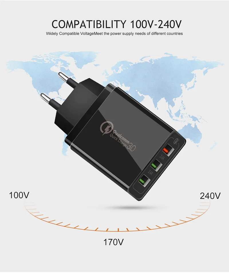 Универсальный 30 Вт Быстрая зарядка 3,0 Мульти USB настенное зарядное устройство для iPhone 7 8 X XS MAX Galaxy S9 S10 Plus huawei EU US plug адаптер питания
