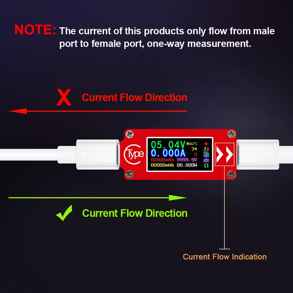 WINGONEER TC64 Type-C Color LCD Display USB Voltmeter Ammeter Voltage Current Meter Multimeter Battery PD Recharge Power Bank USB Tester