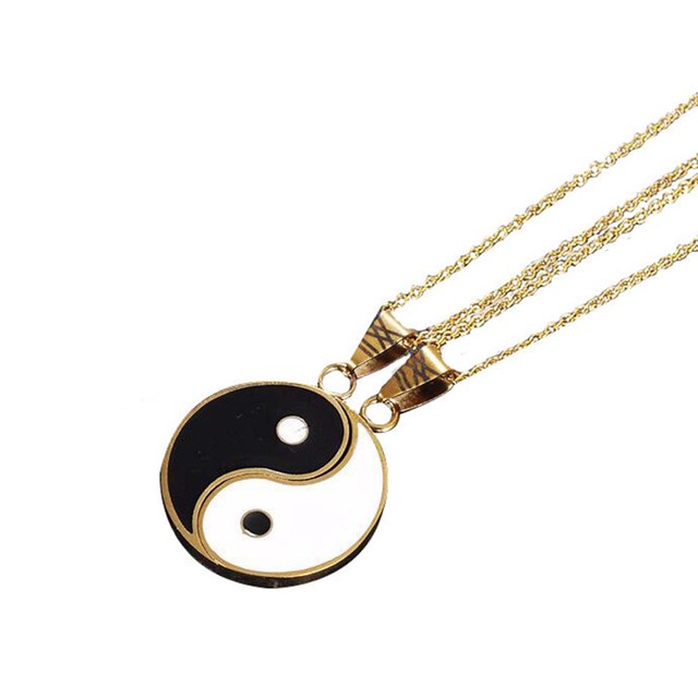 Pcs/Set Fashion Metal Alloy Tai Chi Yin Yang Gossip Pendant Necklace Gold Long Chain Couple Friend Necklace