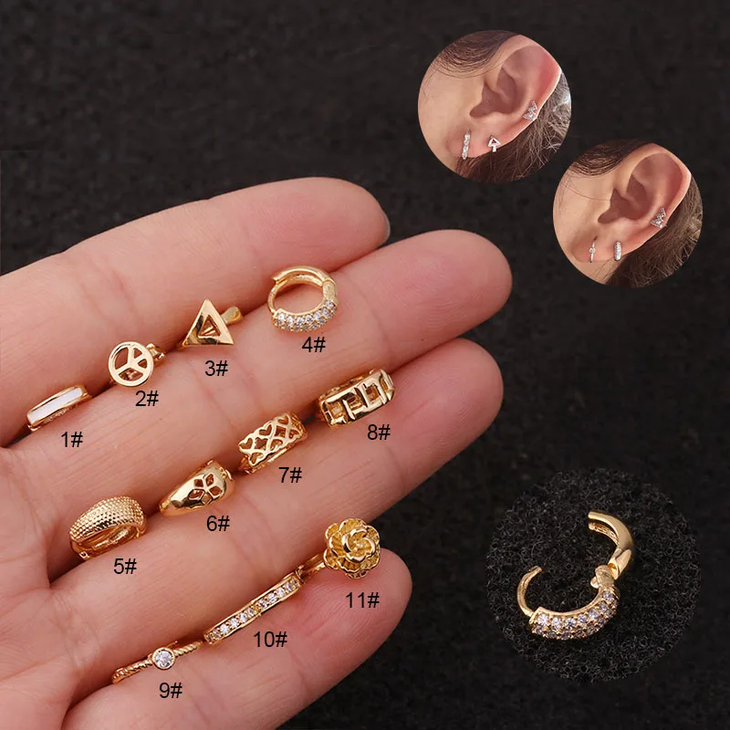 1PCS Flower Peace Triangle CZ Hoop Earrings Helix Piercing Ear Tragus Cartilage Earring Jewellery | Украшения и аксессуары