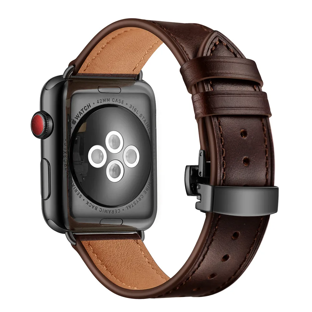 Дизайн масло воск кожаный ремешок для наручных часов Apple Watch, версии 5 4 3 2 1 роскошный браслет с застежкой-бабочкой для наручных часов iWatch, 40/44/38 мм/42 мм