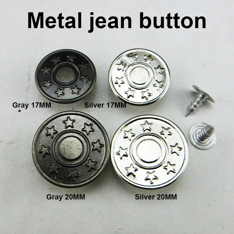 30pcs 17mm Metal Jean Star Button 20mm Decorative Brand Round Ring