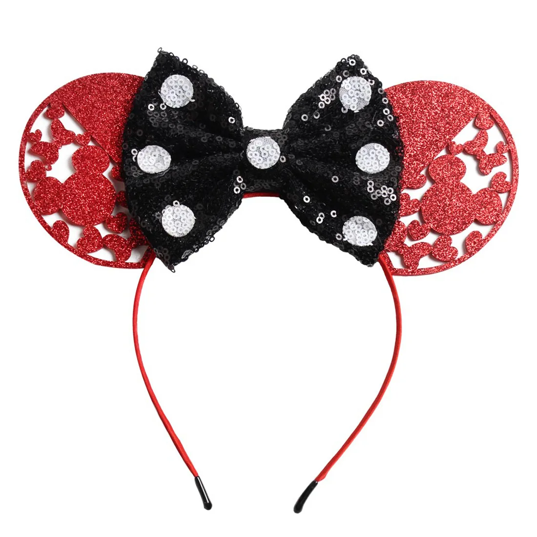 Disney Girls Bows Minnie Mickey Headband Ears Play Game Women Party Ears Sequin Hair-Bands Princess Head Hoop Plush Toy Kid Gift