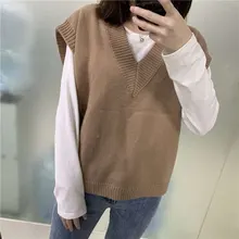 FSDA-suéter tejido tipo Chaleco con escote en V para mujer, Jersey informal de color caqui sin mangas, Jersey gris para otoño e invierno, 2020