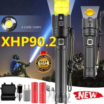 

2020 CREE 88000lm XHP90.2 Chip Powerful LED Tactical Flashlight Torch Zoom XHP70.2 Lantern Bulbs 18650 Battery 5200mah Black