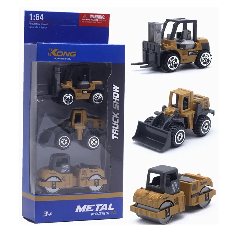 3pcs/set 1: 64 Alloy Engineering Vehicle Excavator Forklift Model Cars Set Collections Gift For Children Kids