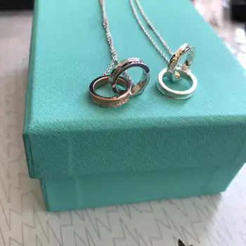 

100% sterling silver double ring necklace; rose gold with white gold; two-tone world; charming sterling silver necklace;