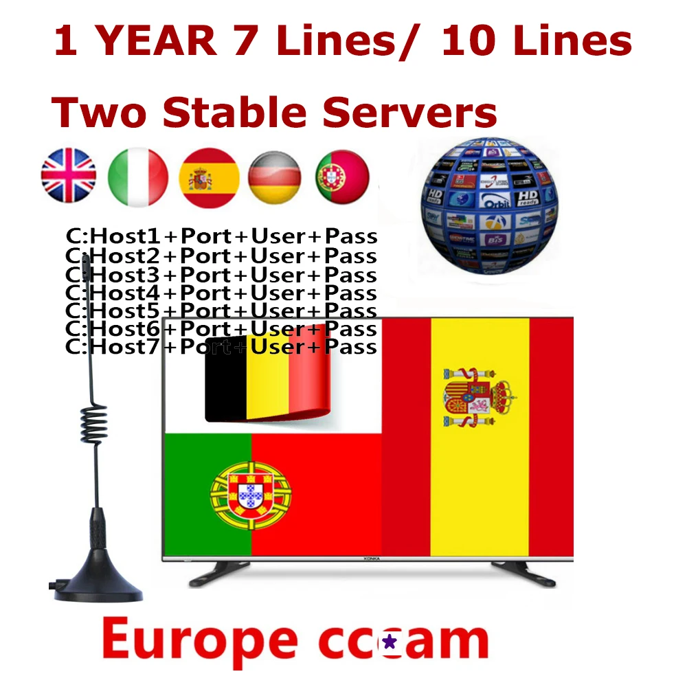 

2019 IHZCY 1 Year CCcam Europe 7lines 10lines sharingServer Astra Satellite TV Receiver