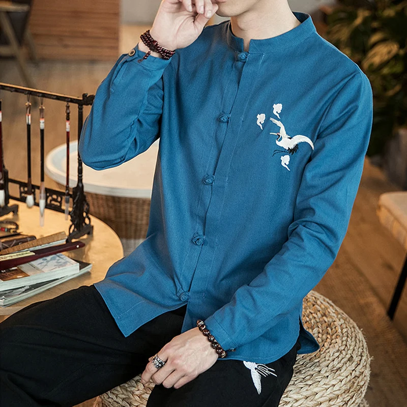 Мужская традиционная китайская одежда с вышивкой кран Тан костюм мужской костюм Кунг фу Тай Чи мужские Топы Куртки новогодние рубашки - Цвет: Color3