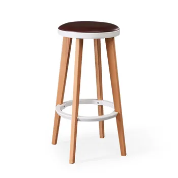 

Wooden high bar stool Nordic home simple chair solid wood creative leisure