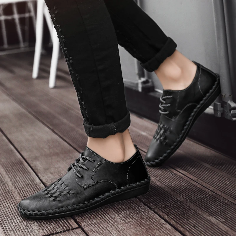 Модные туфли на плоской подошве; коллекция 9906 года; большие size38-48; мужская повседневная обувь на шнуровке; Повседневная Деловая кожаная обувь для мужчин; кожаная обувь первого слоя