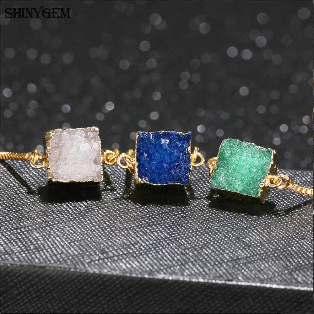 ShinyGem 12 мм натуральные квадратные бриллиантовые браслеты регулируемый браслет