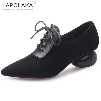 

Lapolaka 2020 Hot Fashion Kid Suede Pointed Toe British Style Office Lady Pumps Woman Shoes Lace-Up Fashion Shoes Women Pumps
