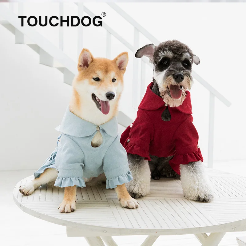 

Touchdog 2019 Autumn And Winter Retro Fold-down Collar Faux Plush Dress Dog Clothes Cat Clothes
