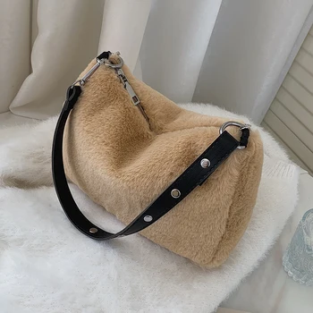 

Vintage Plush Crossbody Bags for Women 2020 Women's Winter Branded Faux Fur Shoulder Bag Handbags and Purses Luxury Hand Bag New