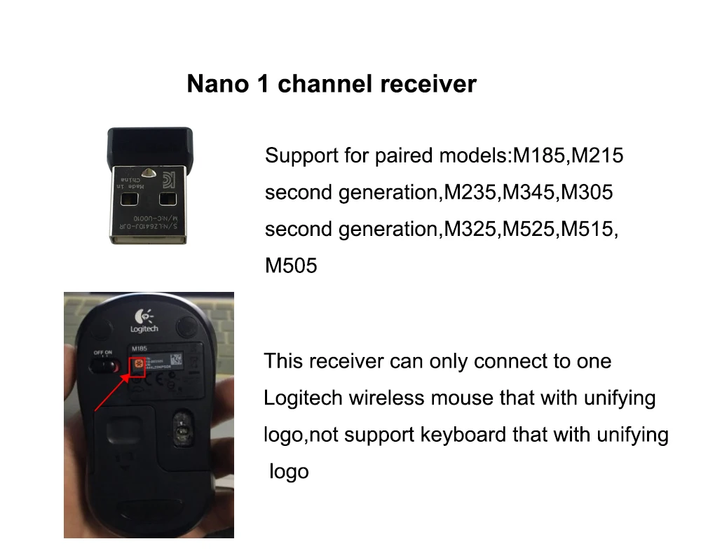 Подлинная 1 канал нано приемник ключ для мыши M185 M215 M235 M325 M545 M705 и т. Д