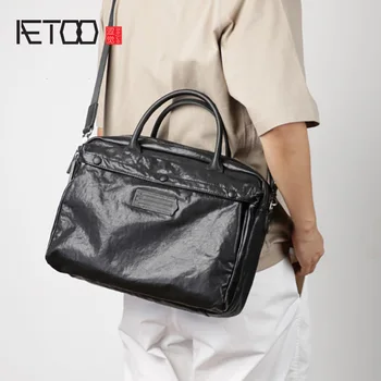 

AETOO First layer leather handbag, leather men's business casual briefcase, shoulder computer bag