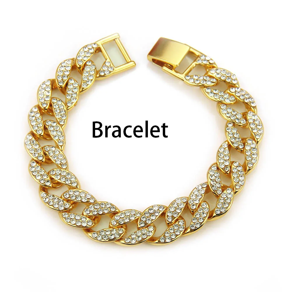 Gold Bracelet Ожерелье+ часы+ браслет в стиле хип-хоп, кантри, кубинская цепочка, золото, серебро, Iced Out, проложили стразы, CZ, Bling Rapper, ювелирные изделия для мужчин - Окраска металла: Gold Bracelet