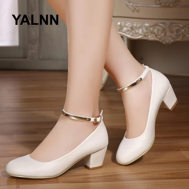 Yalnn zapatos de tacón para mujer Zapatos de tacón blanco para boda zapatos de novia básicos de tacón redondo de Primavera/otoño zapatos de tacón mujer de moda tacones|Zapatos de tacón