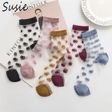 Женские ретро-носки в крупный горошек, летние прозрачные стеклянные Сращивание волокон, милые разноцветные короткие носки Harajuku