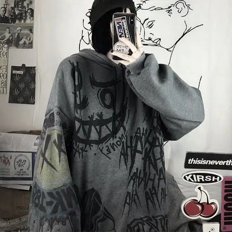 FERNAN Goth Sweatshirts Women Grunge Japan Style Anime Hip Hop Hoodie Oversized Punk Female Tops Long Sleeve Gothic Alt Clothes | Женская