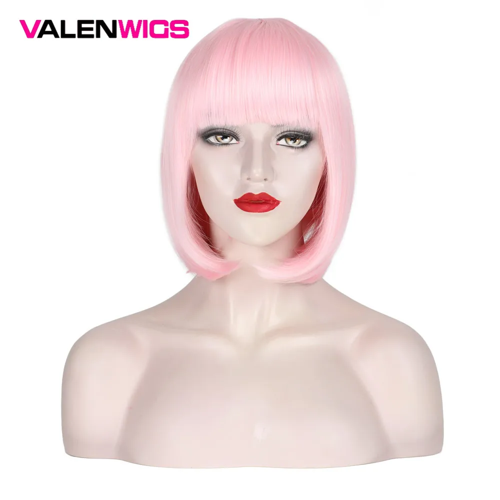 

Valenwigs Short Bob Hair Wigs Straight with Flat Bangs Synthetic Colorful Cosplay Daily Party Wig for Women Natural As Real Hair