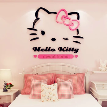 

3D Wall Sticker Cute Helloo Kitty Stickers Girl Living Room Kids Bedroom Decor Cartoon KT Cat Home Room Decoration Accessories