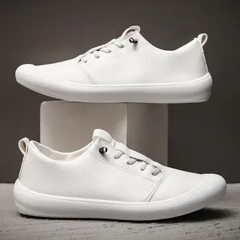

White shoes men's new breathable PU leather shoes men's Korean version of the trend of wild casual one-pedal shoes